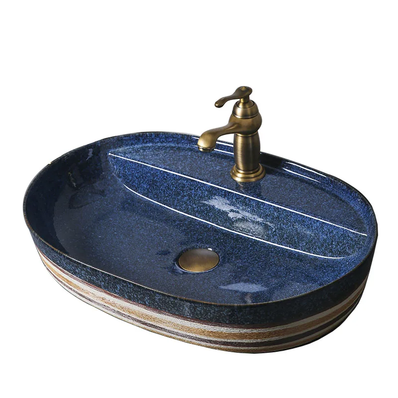

Counter basin Oval wash basin Large size ceramic face wash art Balcony Bathroom Counter basin