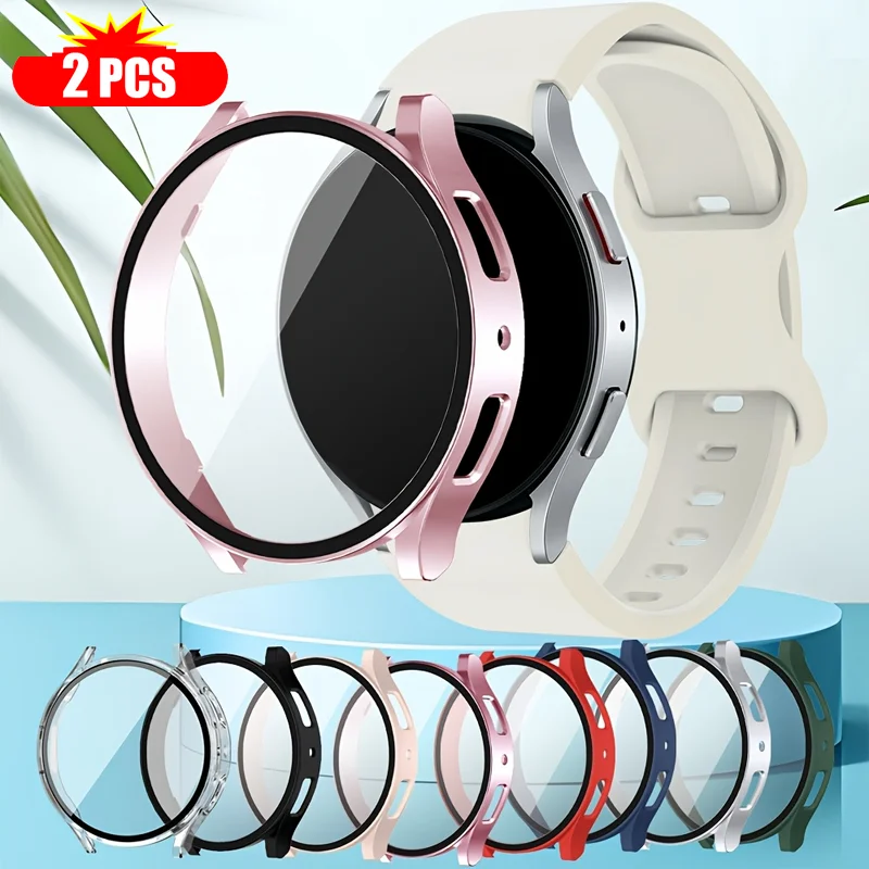 2PCS Screen Protector Case for Samsung Galaxy Watch 7 6 5 4 40mm 44mm Matte Hard PC Case+ Tempered Glass Protective Cover Bumper