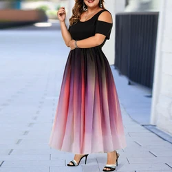 Kobiety sukienki wieczorowe Party Slim seksowna sukienka Gradient off-ramię 6XL Ruffles Vestidos 2023 jesień Brand New