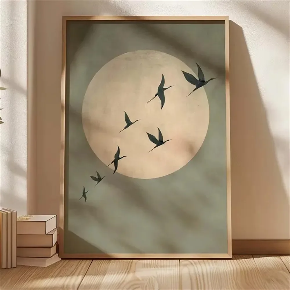 1pc frameless Canvas Painting 1pc Frameless Japanese Crane Wall Elegant Bird Poster Asian Style Artwork Peaceful Flying Crane Ze