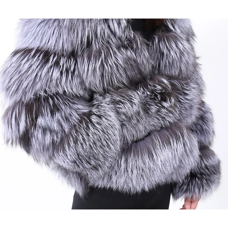 2024 MAOMAOKONG Real Fur Coat Hooded Jackets Super Hot Natural Silver Fox Women's Winter Fashion Luxury Female Clothing Vests