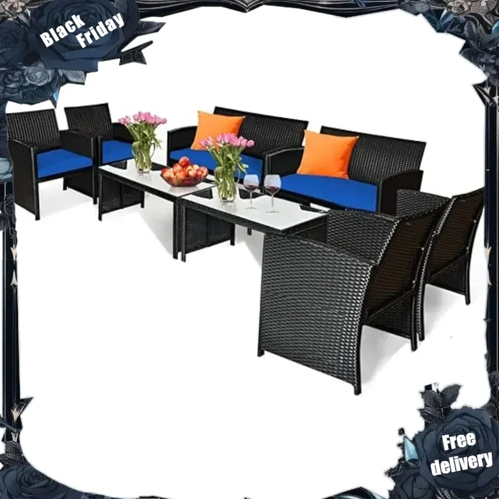 

Patio Wicker Conversation Furniture Set, Patiojoy Sofa & Table , Outdoor Rattan Sofa Set for Balcony Backyardr