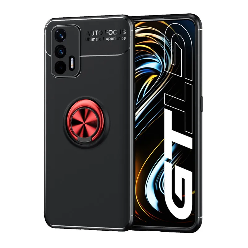 

Case For Realme GT 5G RMX2202 Metal Ring Holder Silicone Bumper TPU Shockproof Back Cover Case For Realme GT RealmeGT 5G RMX2202