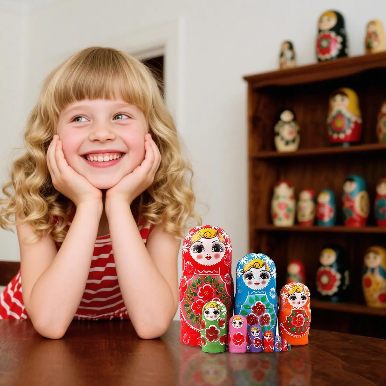 دمى التعشيش للأطفال 10 قطع كرتونية مصنوعة يدويًا خشبية تعليمية للأطفال ألعاب التعشيش للتعليم