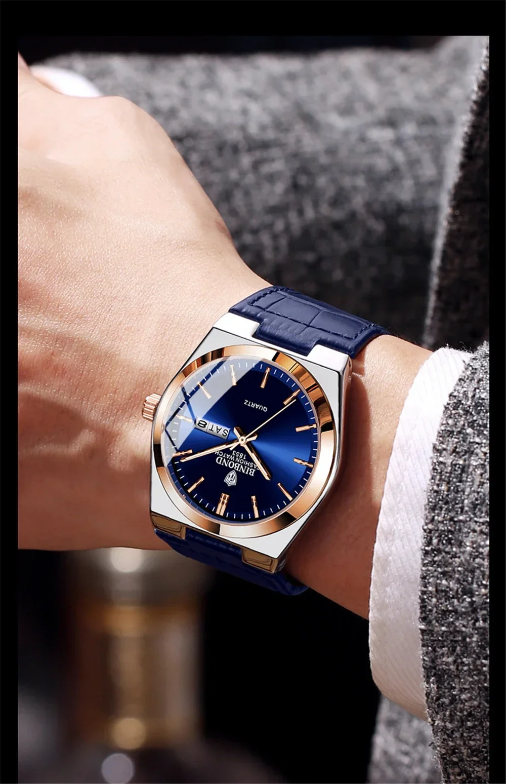 Nuovo Casual Uomo d'affari Orologio in pelle blu Orologio da uomo di lusso Orologi automatici Orologi da polso al quarzo moda uomo Reloj Hombre 2026