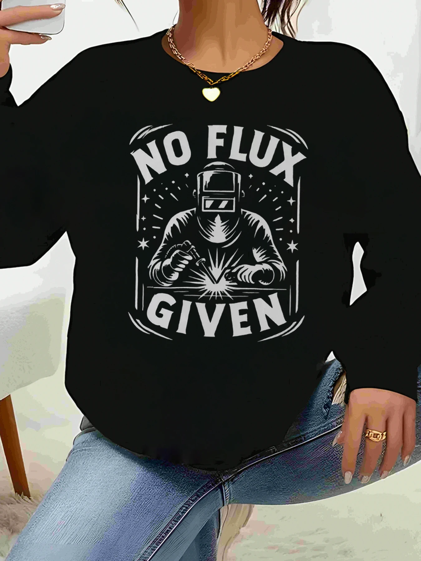 

Толстовка с принтом No Fck Given, повседневная одежда большого размера с круглым вырезом на Хэллоуин, женская одежда