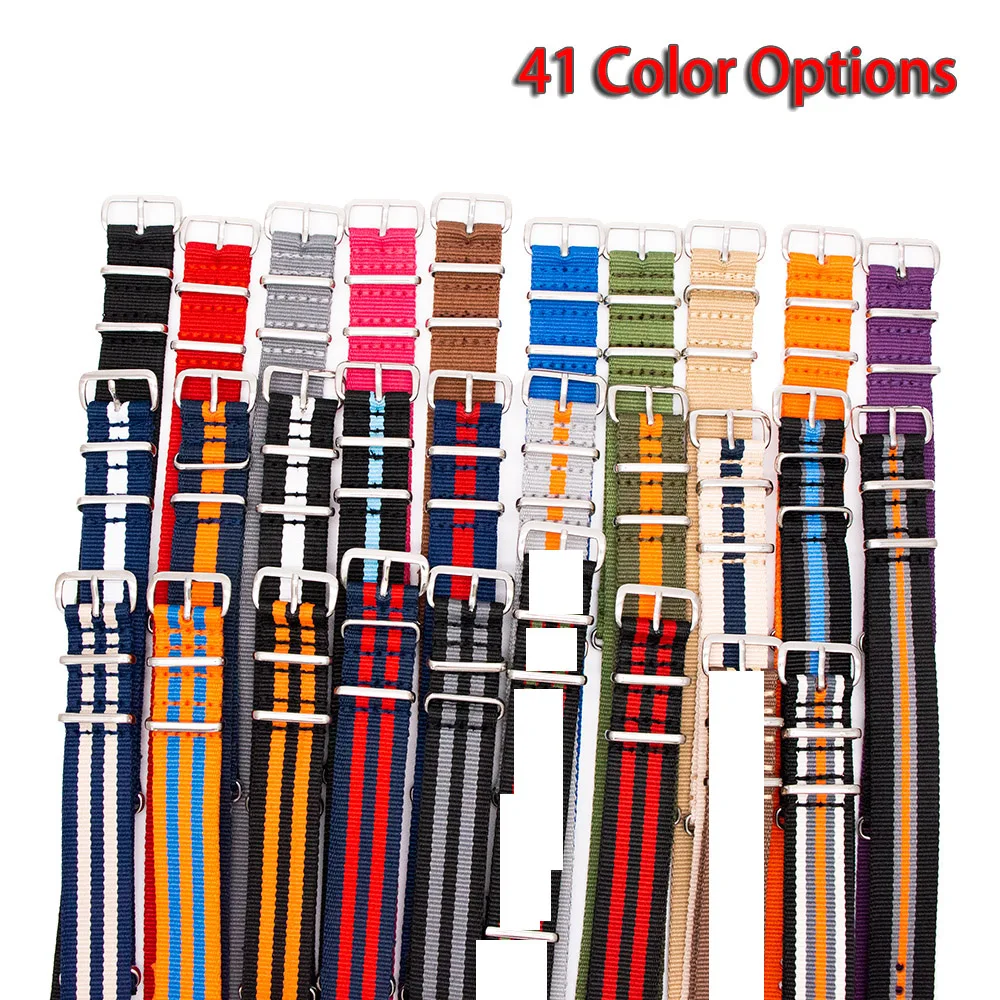 Fashion Watchband Stripe Replacement Men Women Nylon Watch Band With Silver Pin Buckle 18MM 20MM 22MM 24MM Quick Release Strap