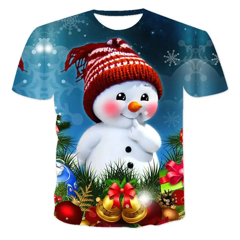 

Kawaii Tshirts 3D Print Snowman Christmas Father Christmas Summer T Shirt Fashion Kids Casual Boys Girls Round Neck Tshirt Tops