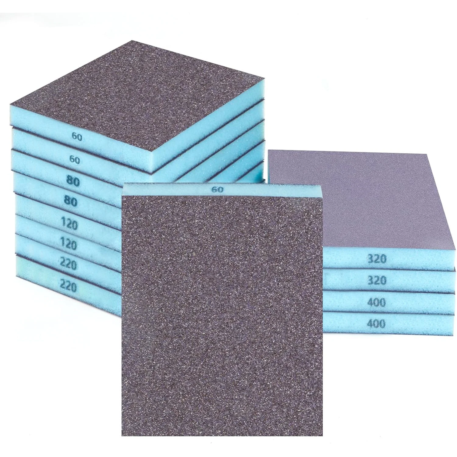 

12-Pack Washable Sanding Sponge Set, 60-400 Grit Wet/Dry for Wood, Drywall, Metal & Furniture