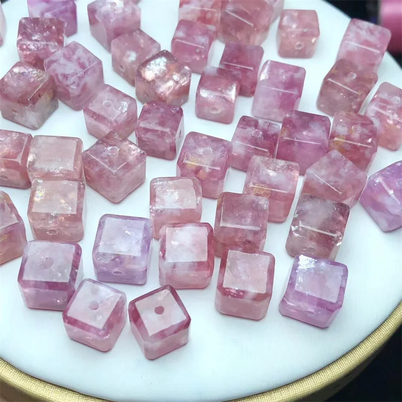 5PCS Natural Pink Grandmother Crystal Cube Carving Decor Polished Divination Healing Reiki Gifts 8MM