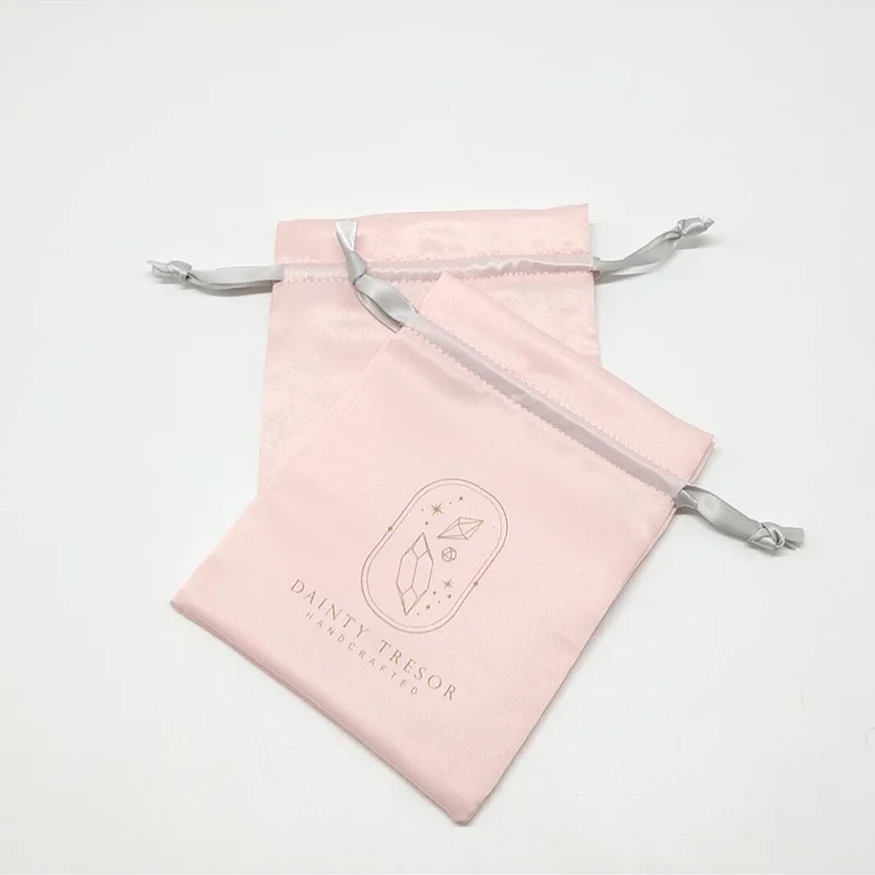 Pink Silk Stain Gift Bags 7x9cm 8x10cm 9x12cm 11x14cm Perfume Eyelashes Higher Quality Drawstring Pouches Jewelry Sachets Custom