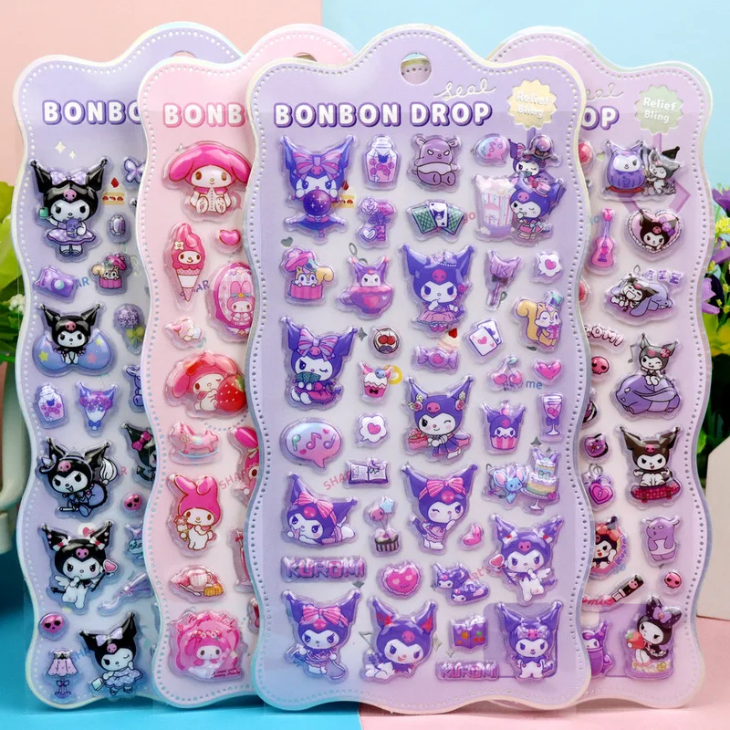

48 Pcs Kawaii Stickers 3d Stereo Relief Interest Pin-Up Picture Crystal Sticker Children Girl Cartoon Decorative Sticker