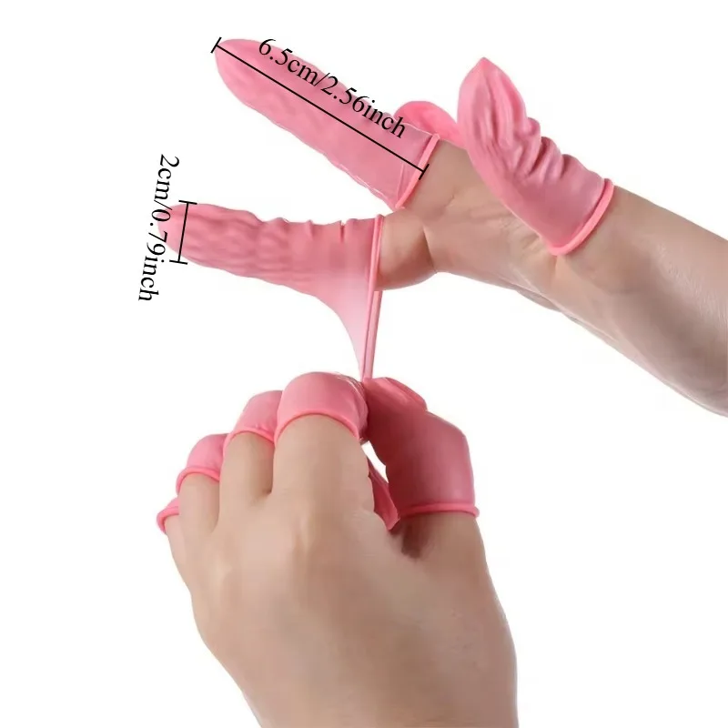 50/100/200PCS 일회용 핑크 손가락 보호대 미끄럼 방지 정전기 방지 손가락 보호대 네일 도구 가정용 손가락 끝 보호 장갑