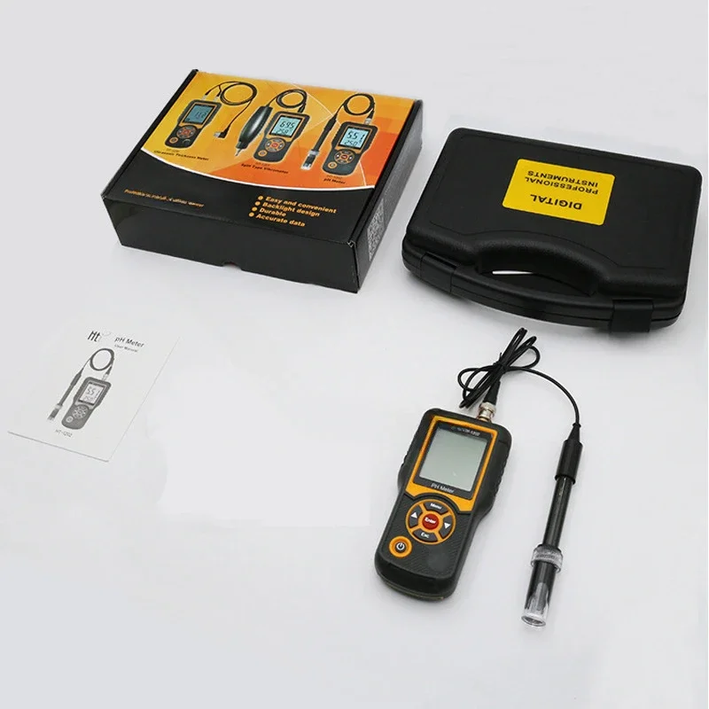 For HT-1202 1 set of PH meter High precision digital liquid crystal water quality meter PHmV detector Thermometer 0~ 14PH