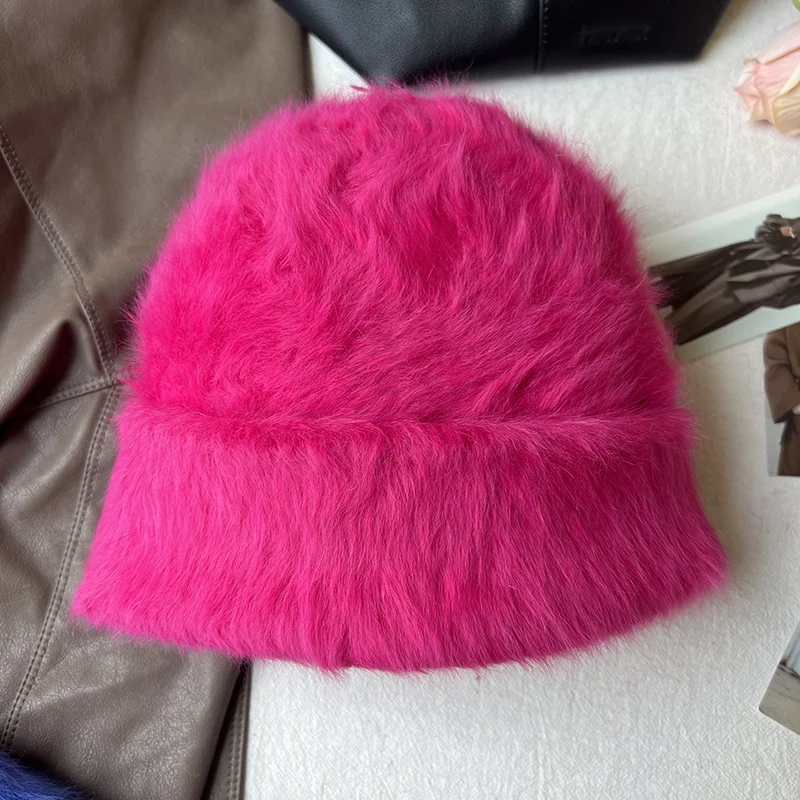 2023 neue Mode Kaninchen Fell Y2k Mützen für Frauen Weiche Warme Flauschigen Angola Winter Hut Weibliche Winddicht Motorhaube Hut Skullies Kappe – Detail 40