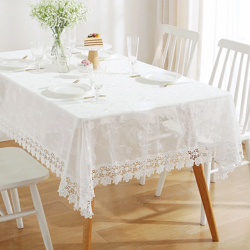 Table Cloth Glass Yarn White Lace Rectangle Table Cover Simple Hollow Out Wedding Embroidered Table Dining Tablecloth Dust Cover