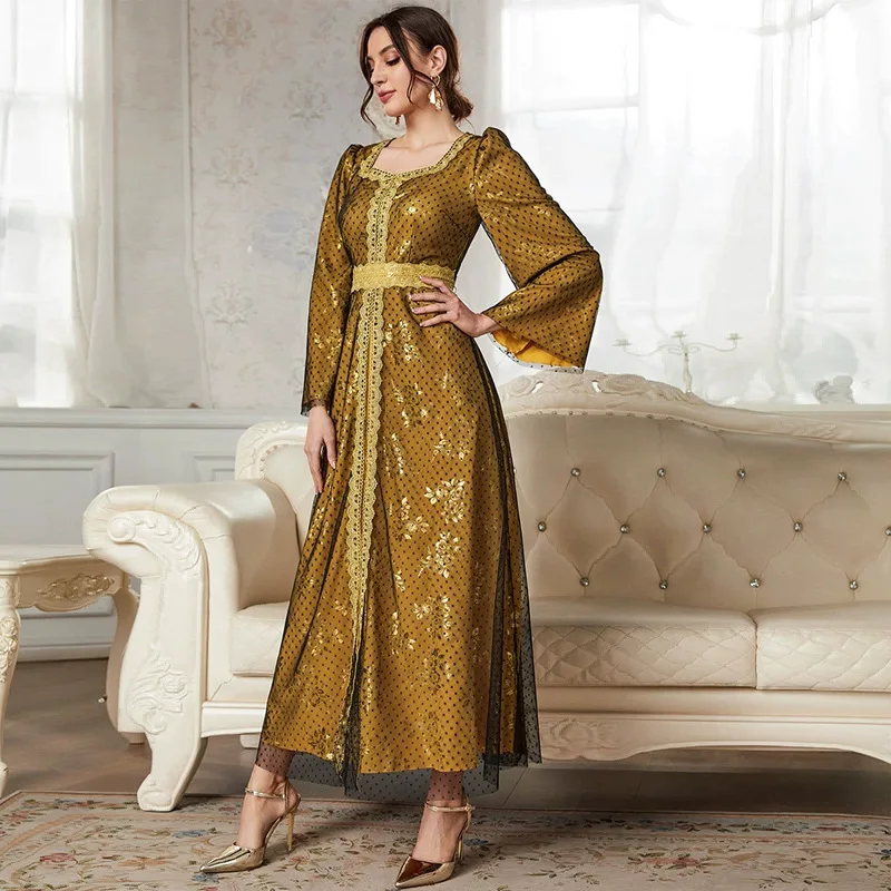 YQ-21726 New Product 2023 Autumn/Winter Mesh Dress Dubai Muslim Women's Wear Elegant