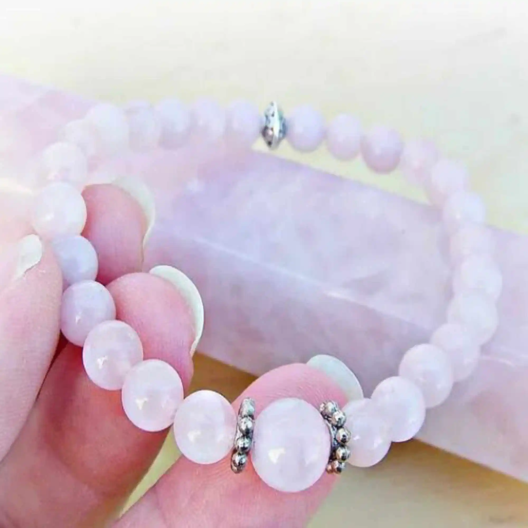 

6mm Natural pink Rose quartz gemstone Tibet silver Bracelet Thanksgiving Day Christmas Dark Matter Glowing Calming Classic