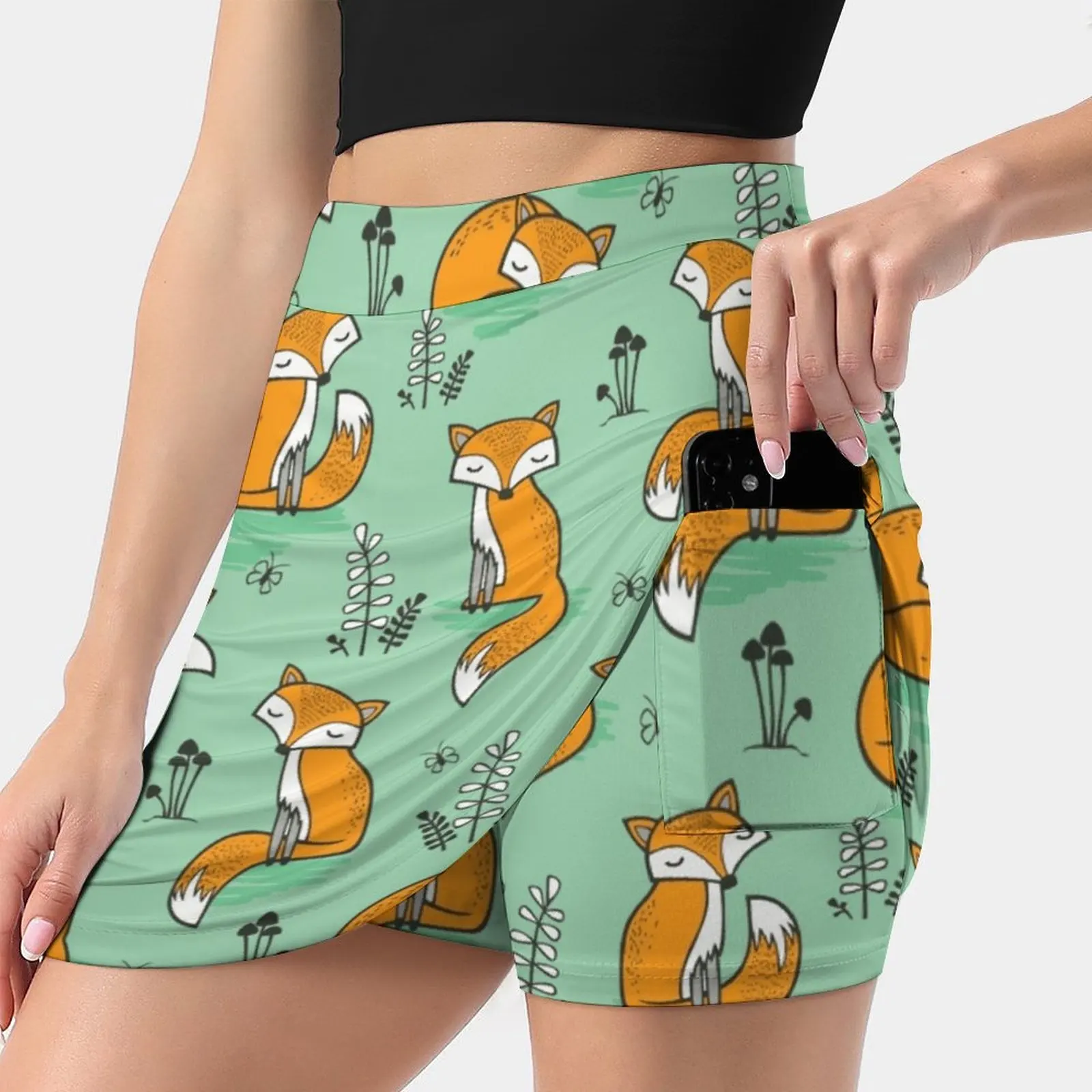 

Dreamy Fox In Green Summer Women'Sshorts Skirt 2 In 1 Fitness Yoga Skirt Tennis Skirts Fox Woodland Forest Fall Mushrooms