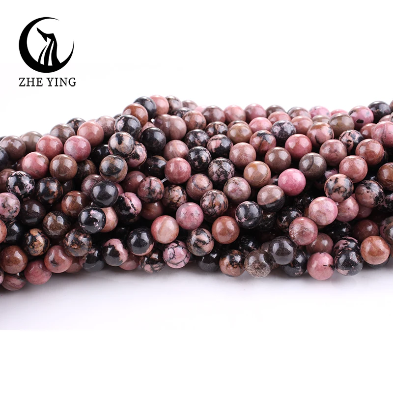 Zhe Ying Natural Cheap Rhodochrosite Stone Round Amazonite Jasper Chalcedony Beads for Bracelet DIY Jewelry Making Strand 15\'\'