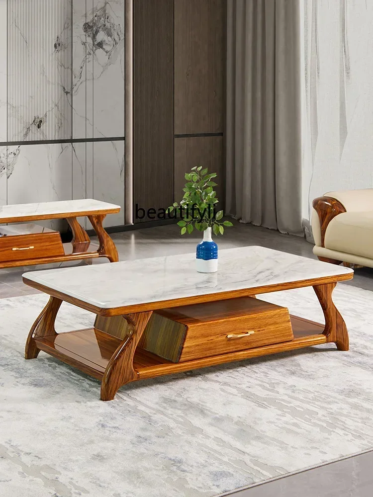 

YH New Chinese ebony coffee table TV cabinet combination high-end living room solid wood natural marble coffee table