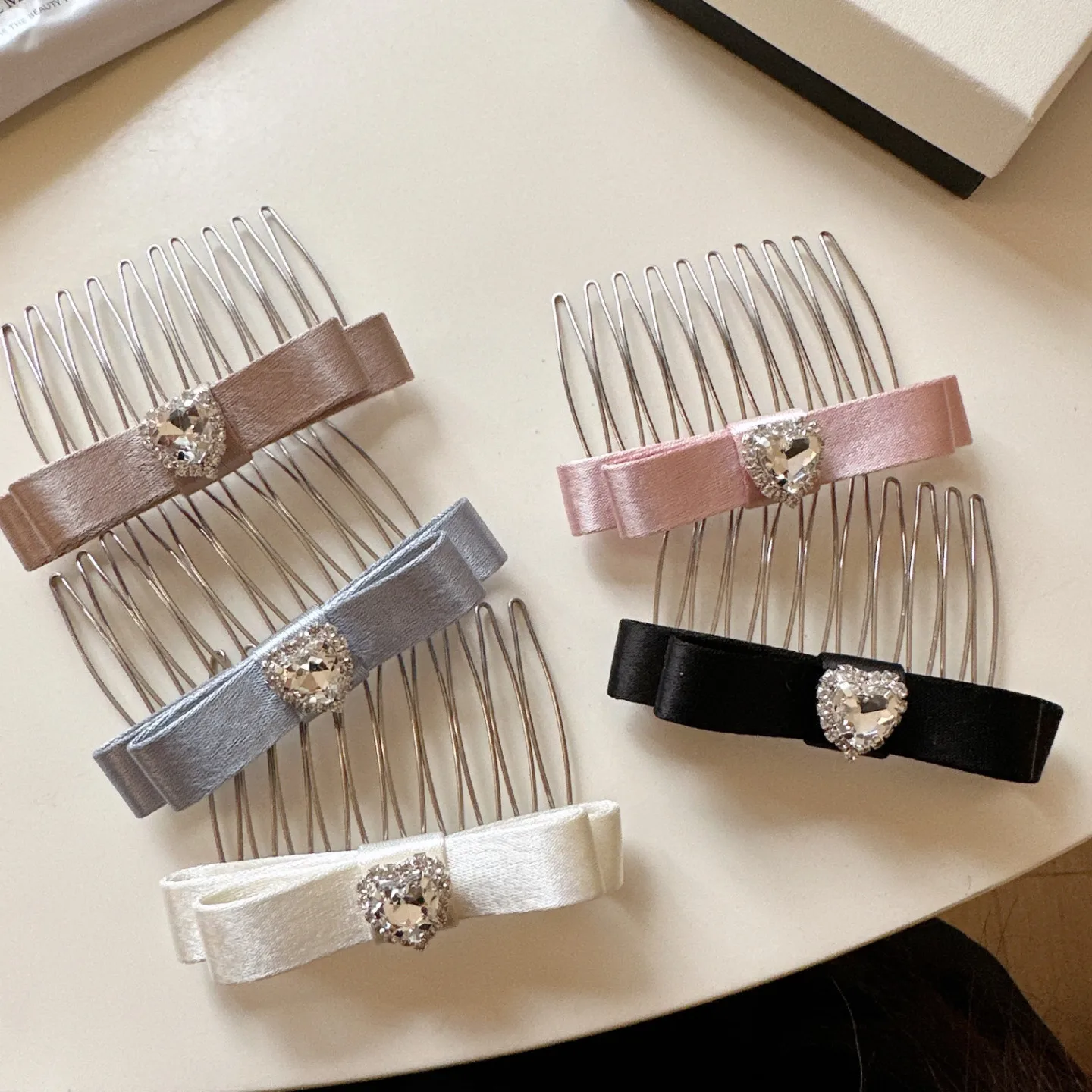 Satin Bow Rhinestone Heart Insert Comb for High Crown Volume Reverse Hair Comb for Princess Hairstyle Premium Lightweight
