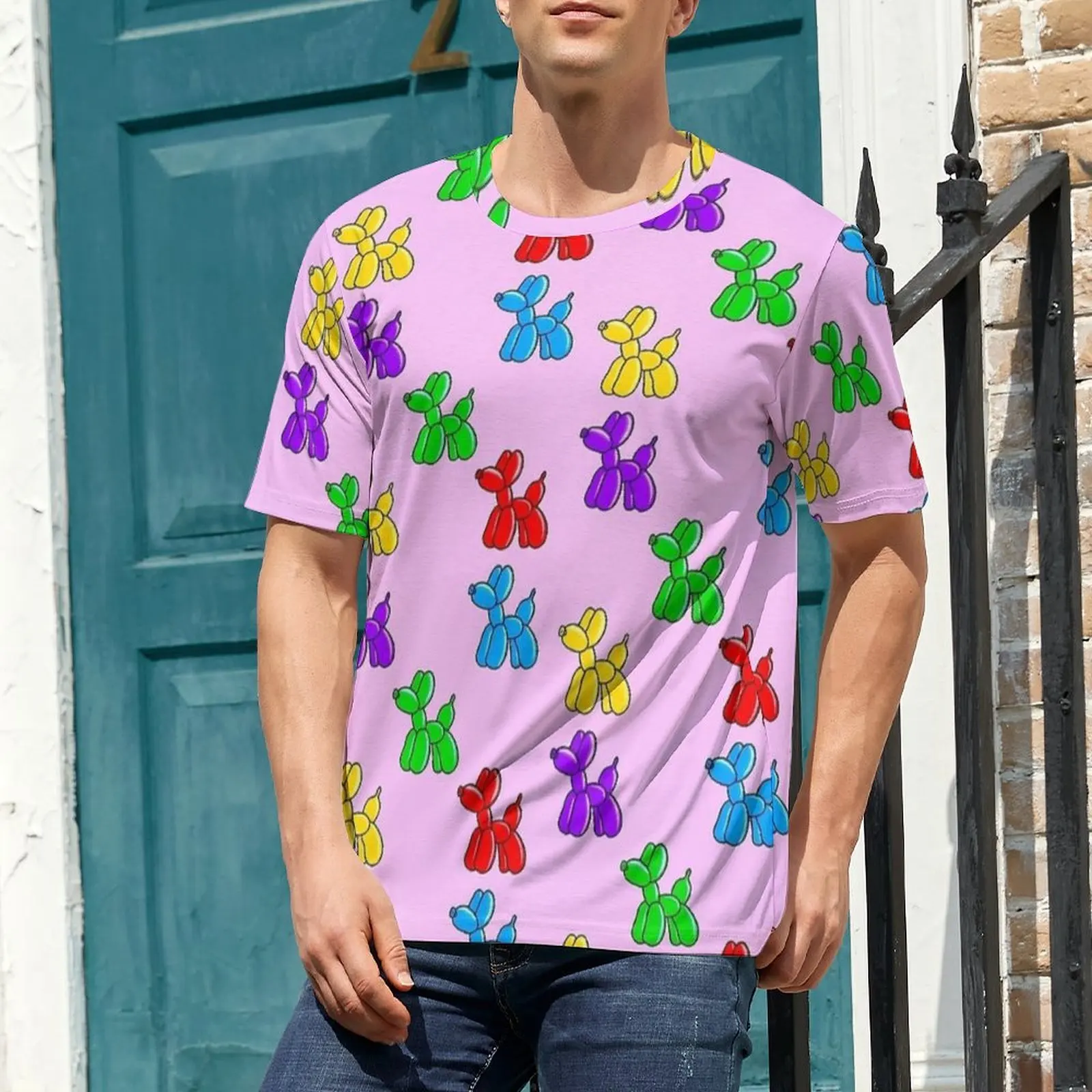Colorful Balloon Animal Dog Print T-Shirt Novelty T-Shirts Man Awesome Tee Shirt Beach Short-Sleeve Custom Tops Plus Size 5XL