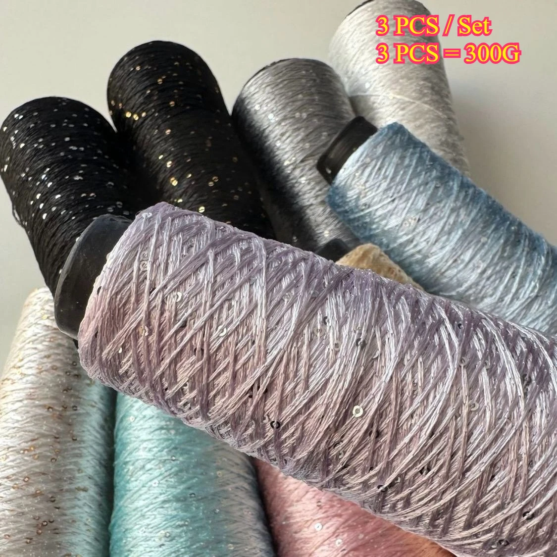 3PCS 300g Sequin Yarn Sparkly Metallic Knitting Crochet Yarn For Sweater Hat Bag Scarves DIY Craft Fancy Shiny Decorative Thread