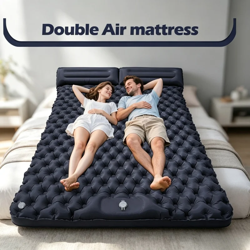 Double Extra‑Wide Inflatable Mattress, Ultralight Foldable Sleeping Pad for Outdoor Camping Car Travel Air Bed