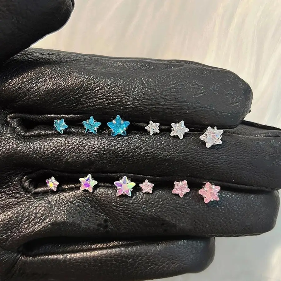 2pcs Fashion CZ Star Screw Back Stud Earrings for Women Men Sweet Stainless Steel Cartilage Helix Ear Piercing Party Jewelry