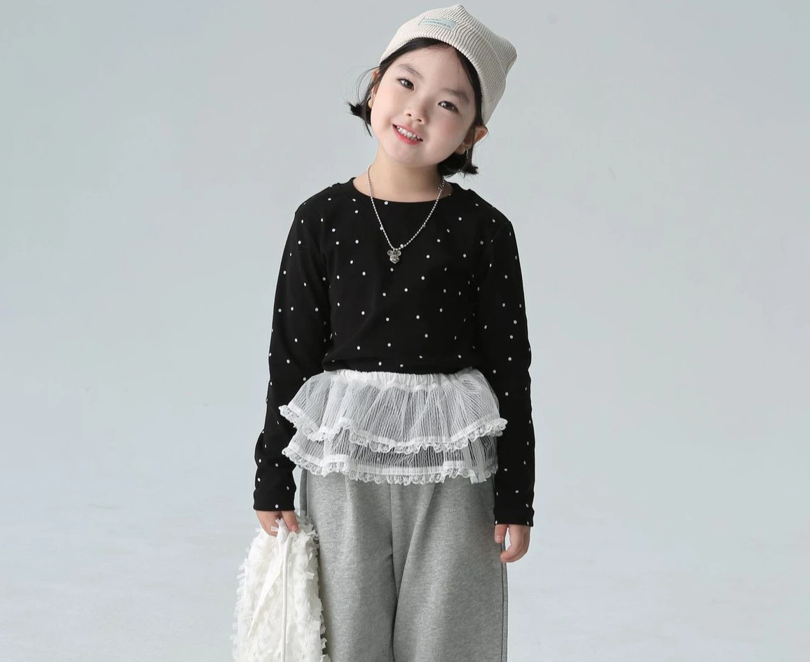 Uindershirt Autumn Girl Childrens Clothing Children Circular Dots Printing Long Sleeves Round Collar 2024 Round Collar