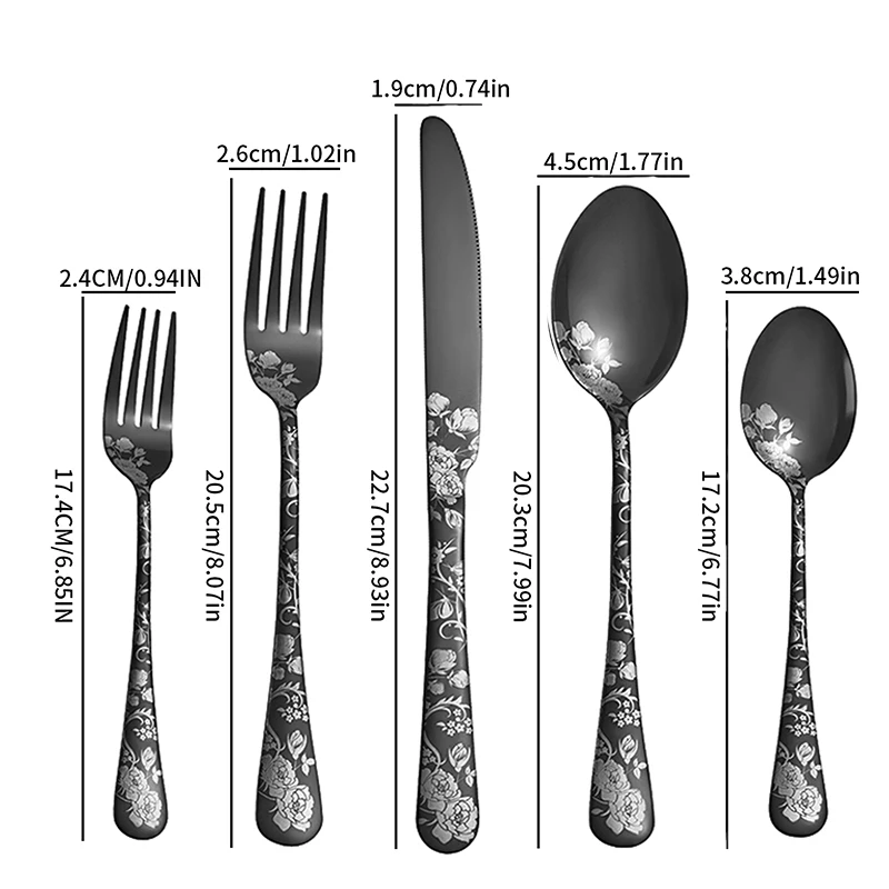 Pattern 5pcs/20pcs printed stainless steel tableware knife, fork and spoon hotel western steak knife and fork