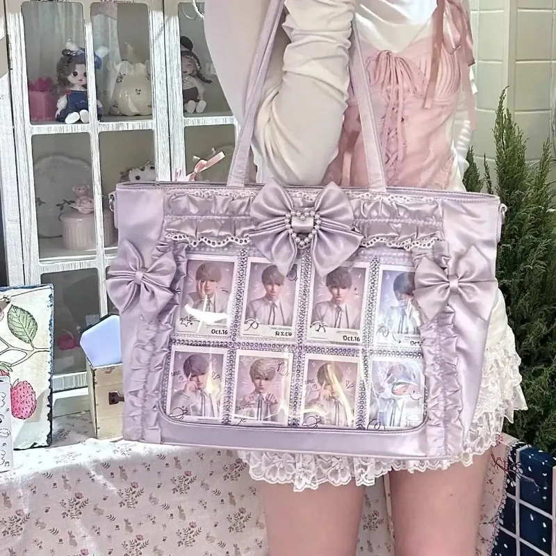 New Y2k Sweet Ita Crossbody Bag Lolita Girl Transparent Tote Bag Women Large Capacity Lace Shoulder Bag Cute DIY Display Handbag