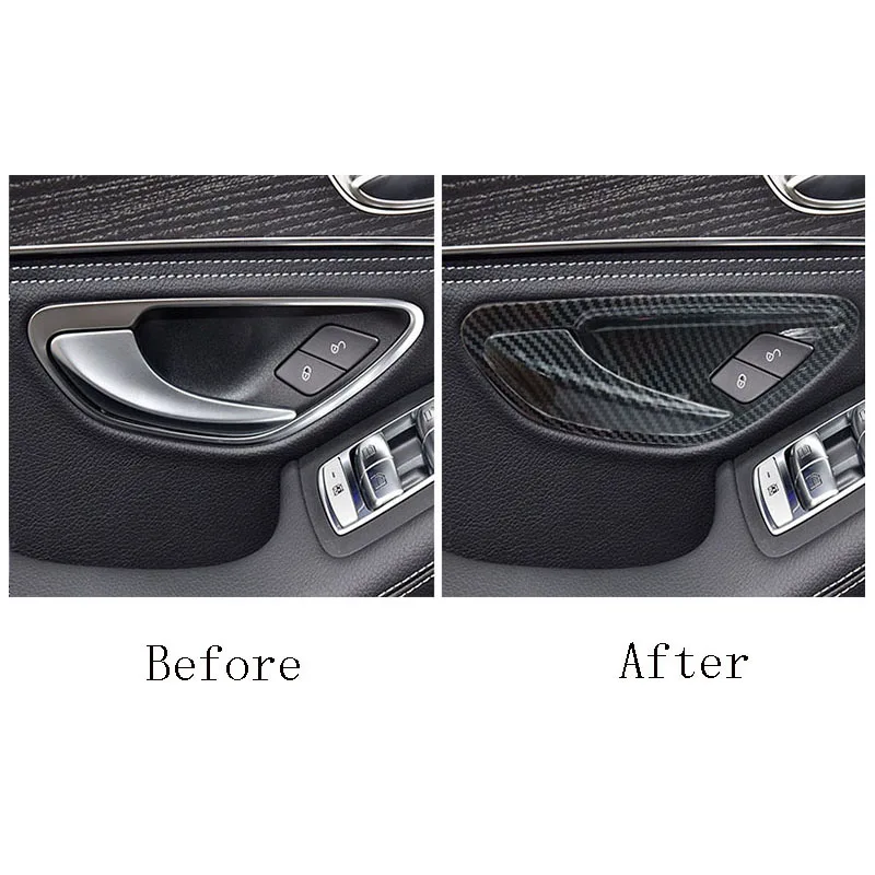 Carbon Fiber Look Car Interior Door Handle Door Bowl Cover Trim Frame For Mercedes Benz C E Class W205 W213 GLC X253