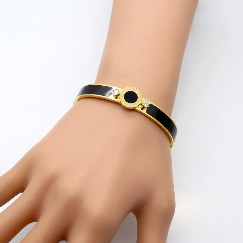 New Stainless Steel Roman Numerals Bracelet Pave Crystal For Women Opening Buckle Enamel Bangle Party Jewelry Dropshipping image 3