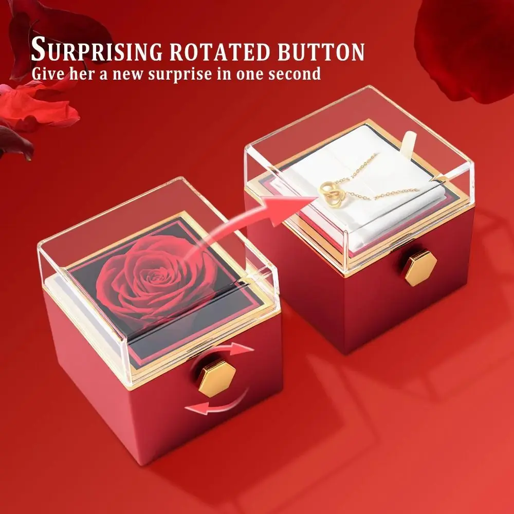 

Rotation Rose Jewelry Gift Box Ring Display Eternal Rose Proposal Ring Boxes Dustproof Luxury Jewelry Display Rack