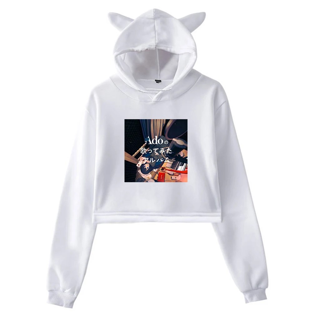 Ado Utattemita Album Pullover Japan Singer 2024 Tour Cat Ears Hoodie Long Sleeve Harajuku Streetwear Crop Top Women's Clothes