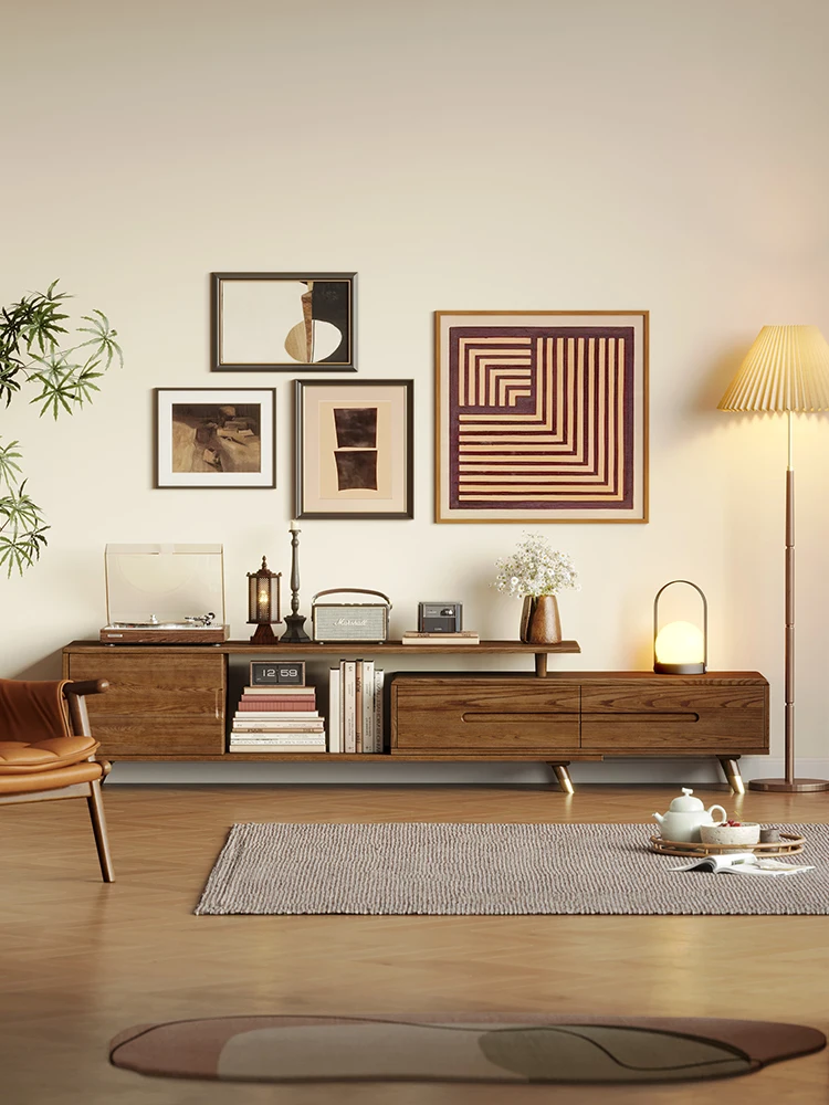 TV cabinet, ash wood simple coffee table combination
