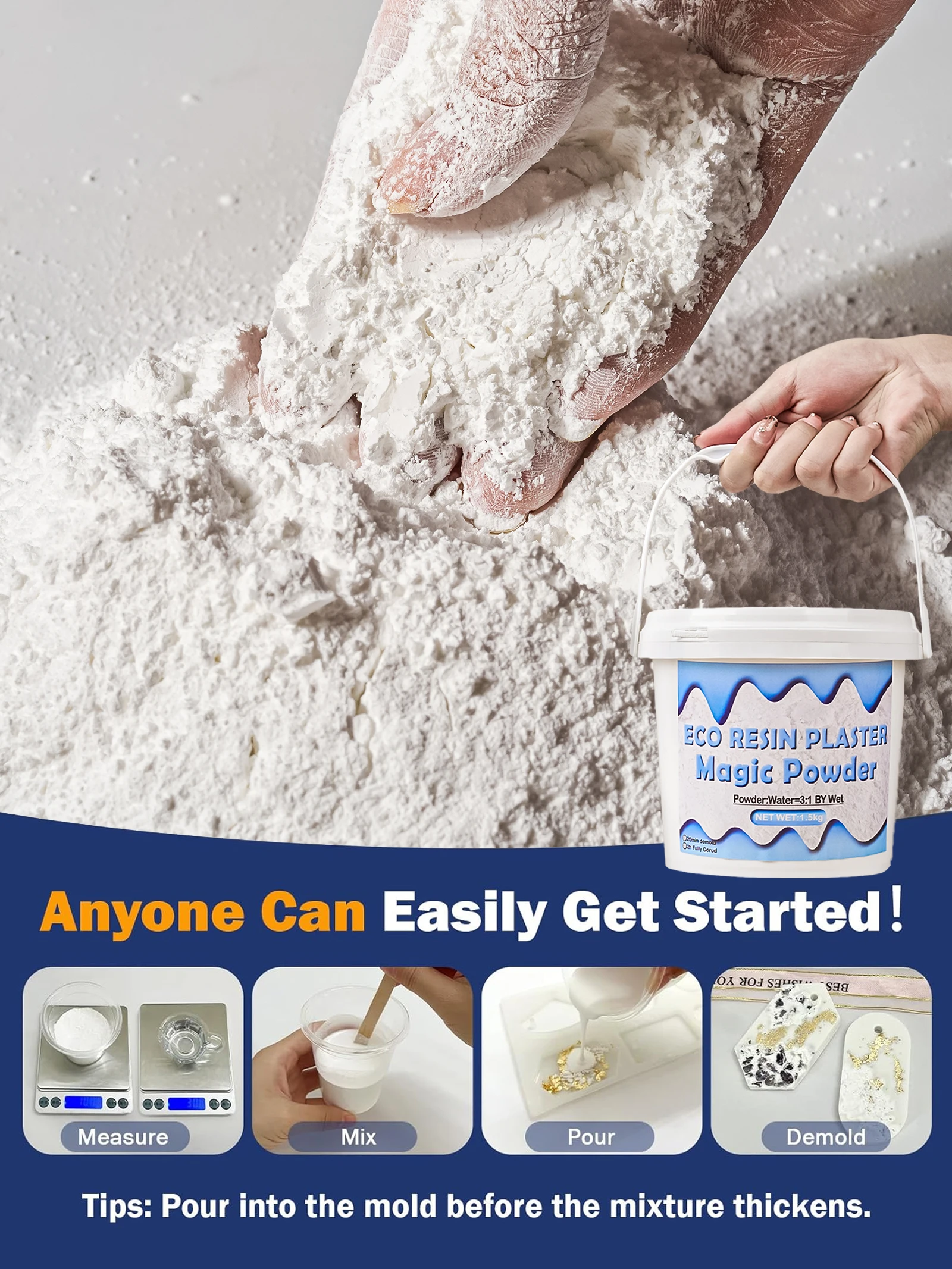 

500/1000/1500g Resin Casting Powders High Density White Gypsum Powder Handmade Craft Clay Cement Production Material Wholesale