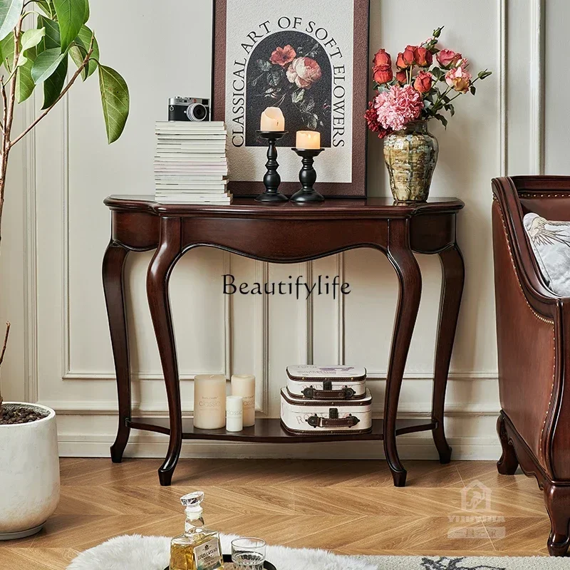 American solid wood porch cabinet, gold silk teak all solid wood living room against the wall, log porch