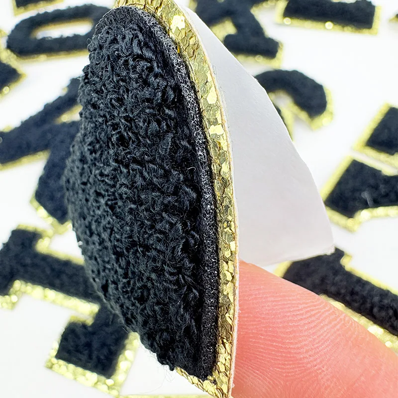 Black Letters Sticker Patch Alphabet Towel Embroidered Chenille Patches for Clothing Bags Jacket Stick on Accessories Applique