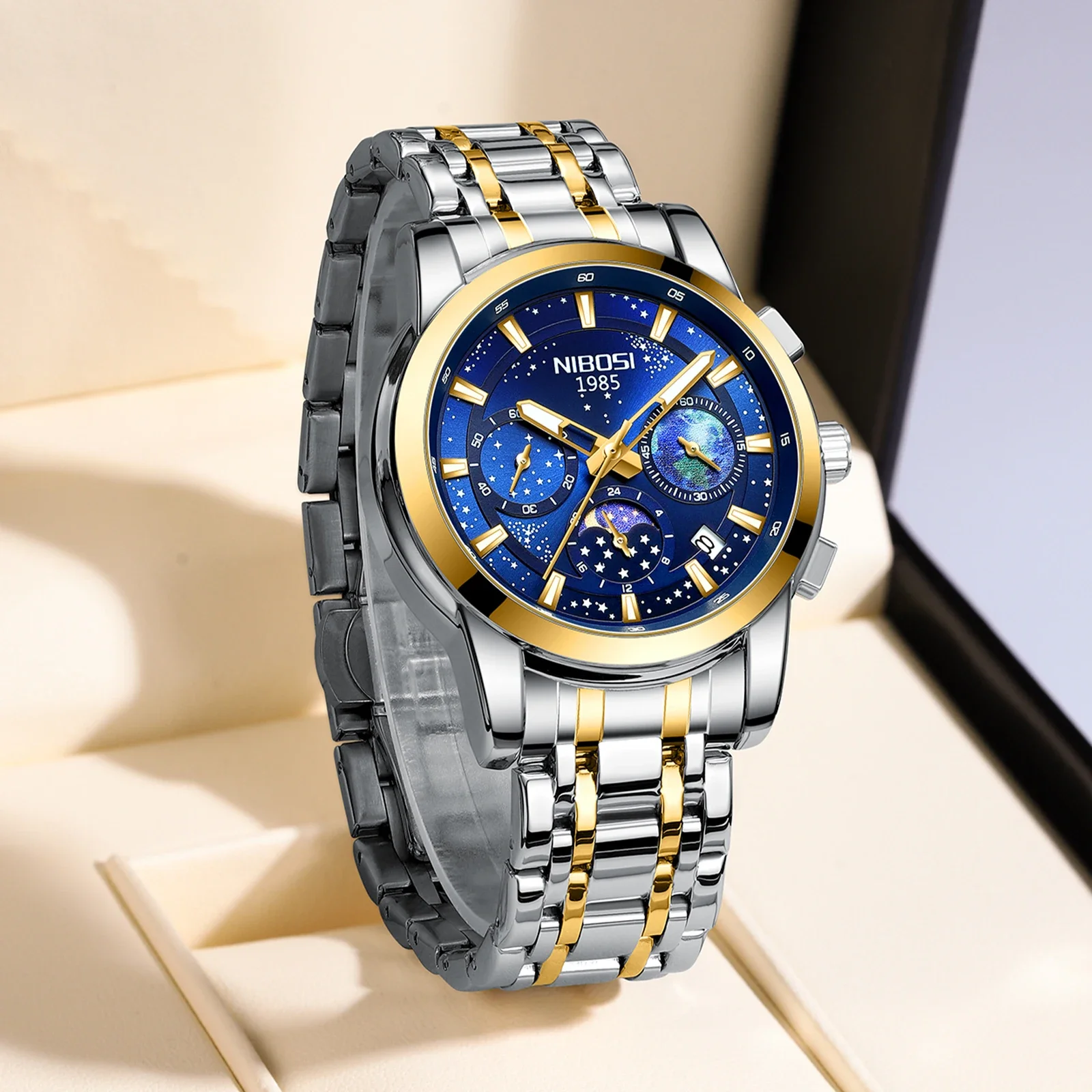 NIBOSI Orologio da polso sportivo di lusso per uomo Orologio da uomo impermeabile con data luminosa Orologio da uomo al quarzo in acciaio inossidabile Orologio da uomo Reloj + scatola