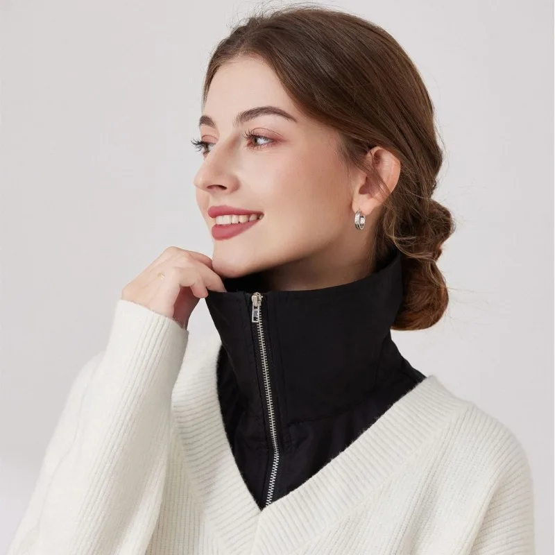 Nowatorski zapinany na zamek kołnierzyk do koszuli, odpinany kołnierz dla kobiet, duży kołnierz, jesienny sweter, bluza z kapturem, sztuczne kołnierzyki