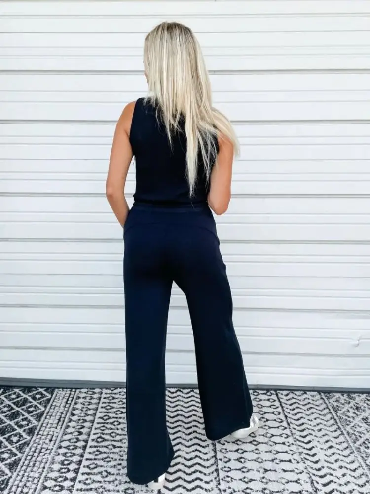 The Air Essentials Jumpsuit Casual Wide Leg Jumpsuit With Pockets Sleeveless Lace-Up Elasticated Jumpsuit Trousers