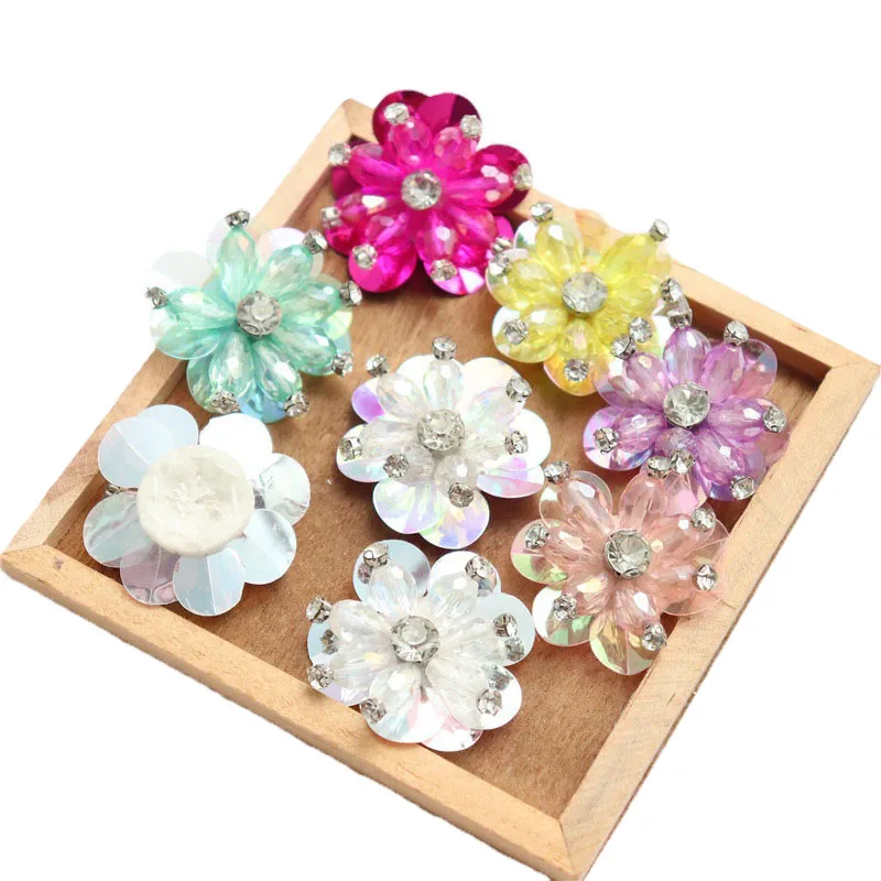 10 Pieces Beads Sequins Colorful Flower Patches DIY Appliques for Bridal Wedding Dress Shoes Clothes DIY Decoration Applique