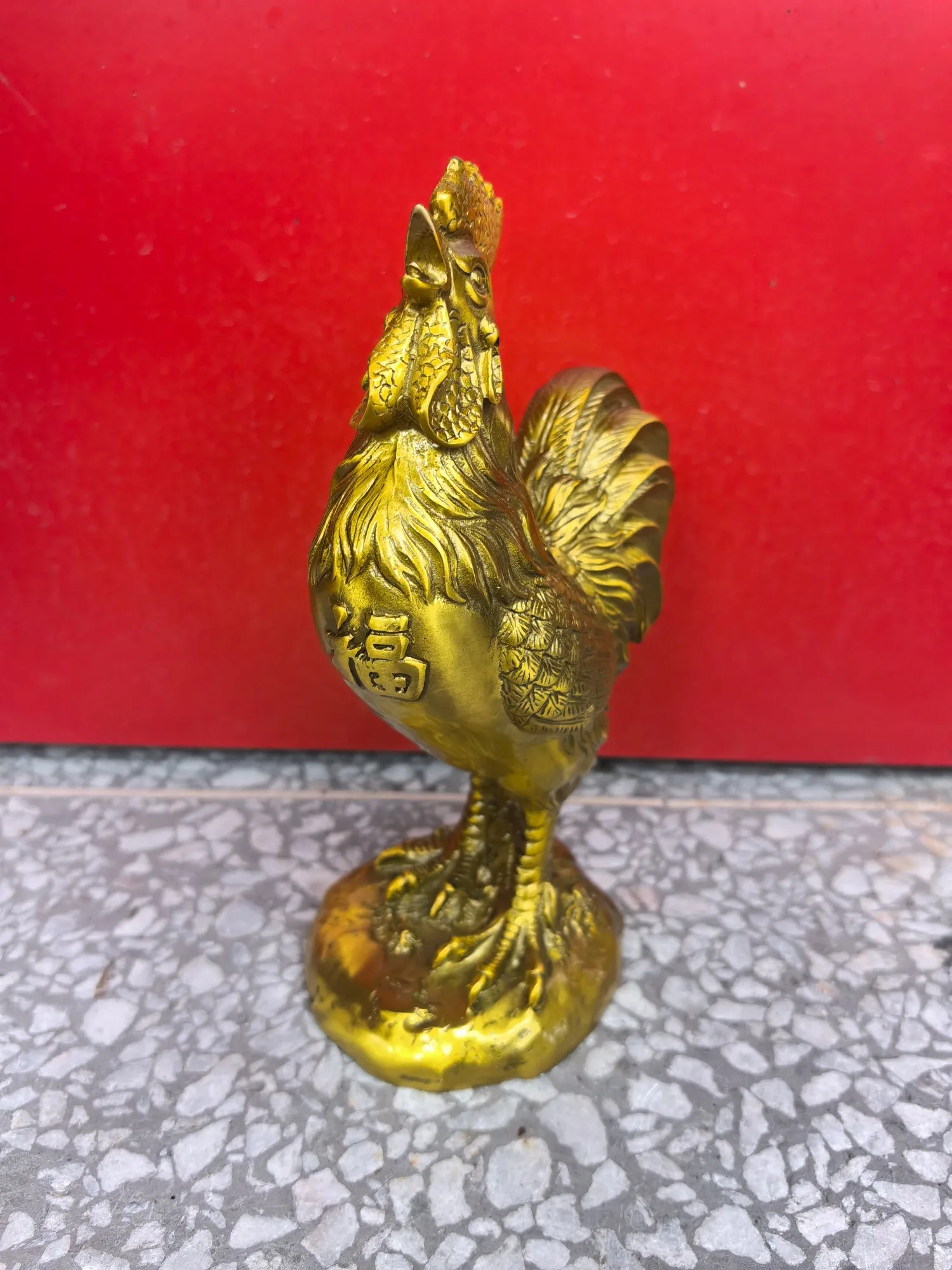 20cm high round bottom blessing cock bronze statue