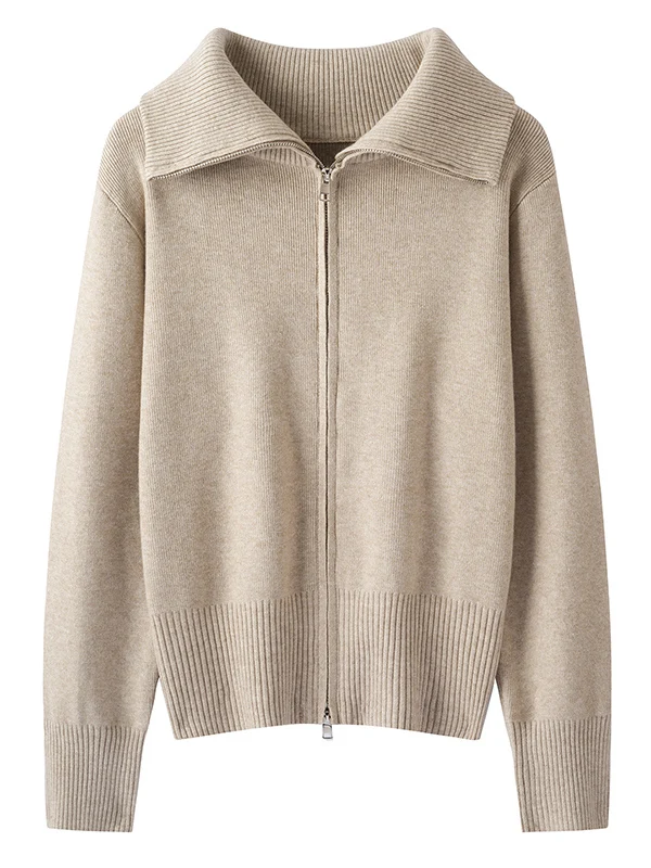 Thickened Warmth Women's Zipper Knitted Open Cardigan Gentle Breeze Collar Design Base Layer Shirt New Style Outerwear Sweater