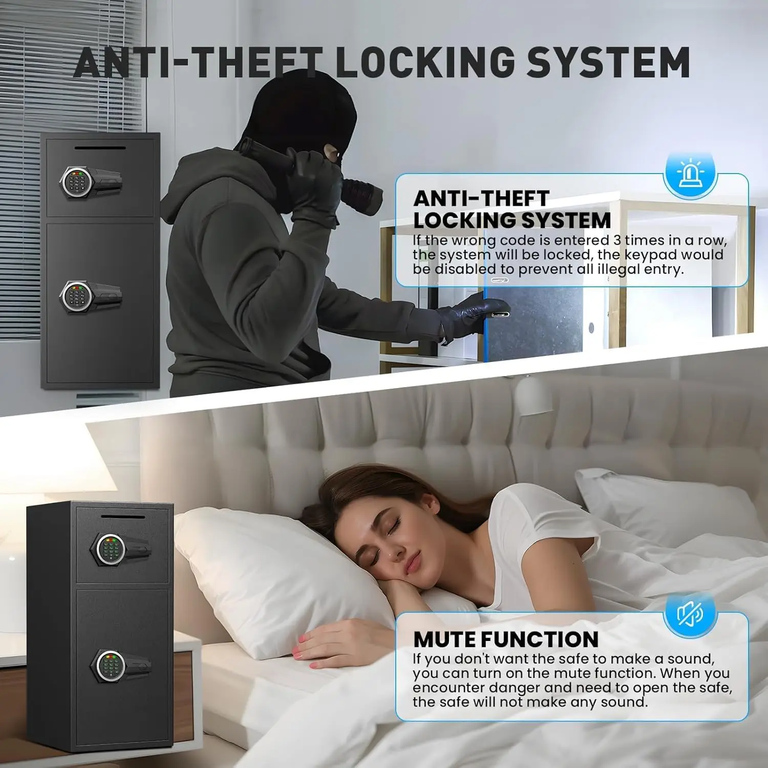 SAFE,6.0 Cu ft Large Safe Box Fireproof Waterproof, Money Safe With Mute Function and LED Light,Digital Keypad Home Safes with D