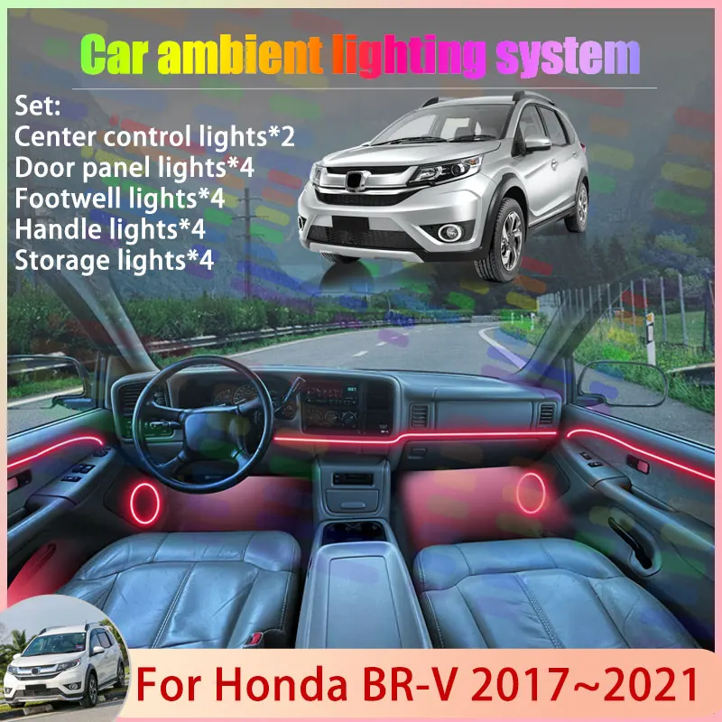 

For Honda BR-V DG1 DG2 MK1 2017~2021 2018 2019 2/18 in 1 Car Atmosphere Light Lamp RGB Shade Ensemble Streamer Atmosphere Set