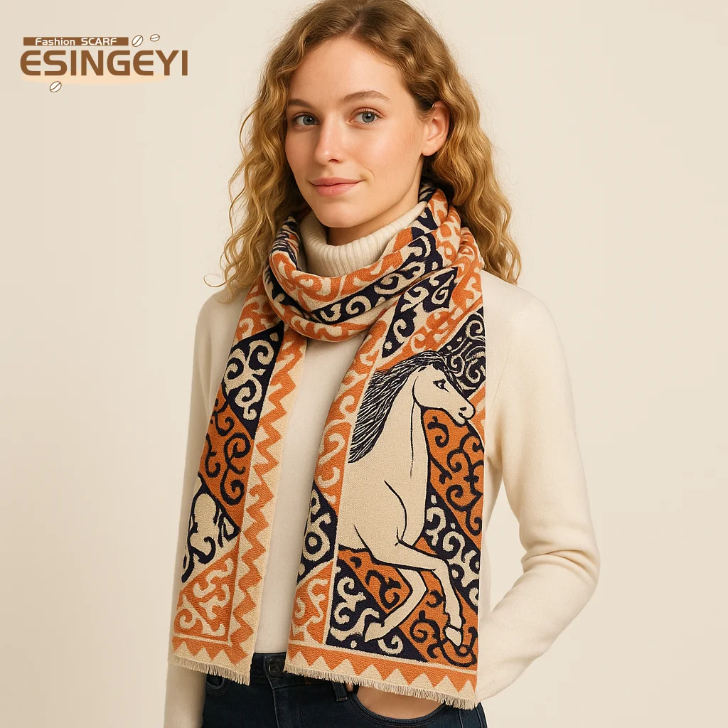

ESINGEYI 2025 Winter Scarves Woman Foulards Femme Scarf Imitation Cashmere Horse Elegant pashmina Shawl Muffler Tippet